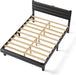 Full Upholstered Bed Frame, Adjustable Headboard, PU Leather Black
