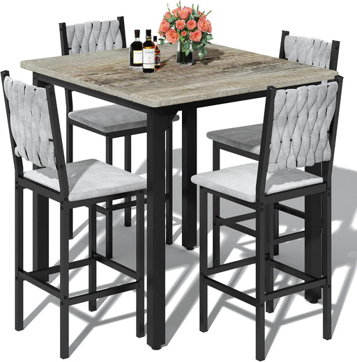 Gray Velvet Contemporary Counter Height Dining Set