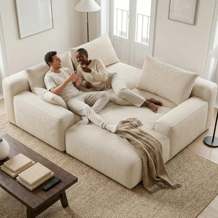 98-Inch Sectional Sofa White Check Premium RightFacing
