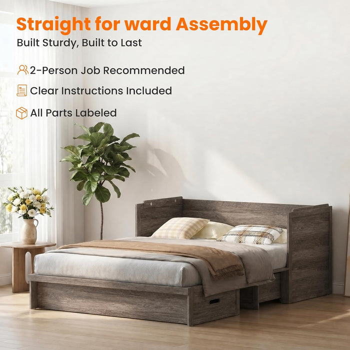 Murphy Bed Queen Mattress Included GreyFinish Drawer