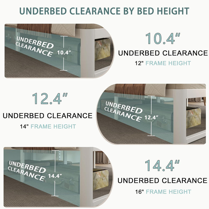 Queen Bed Frame, 16 in Reinforced Heavy Duty Metal Platform Bed, White
