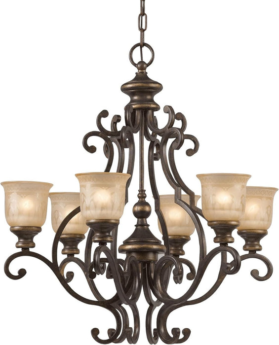 Norwalk 6-Light Bronze Umber Glass Shades Chandelier