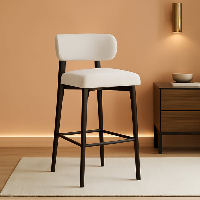26″ Bar Stools Set of 4, Counter Height Bar Stools with Wood Legs, Upholstered Modern Kitchen Barstools with Back, Linen Fabric, Metal Footrest, for Kitchen Island Dining Room Bar, Beige