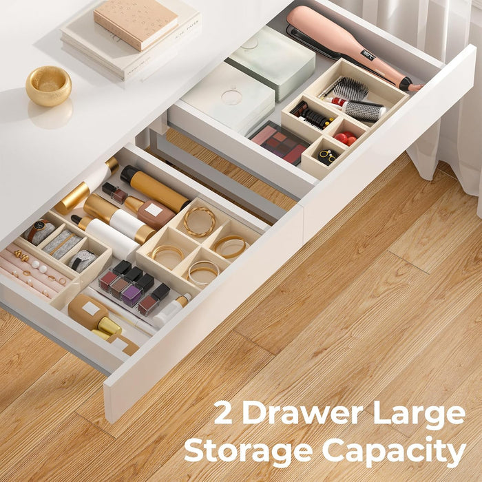 Vanity Desk with 2 Drawers,Glossy Desktop White Desk for Bedroom,Makeup Table with Storage Space,Small Desk for Home Office,39 Inch No Mirror