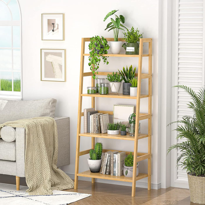Natural Bamboo 4 Tier Bookshelf Freestanding Organizing