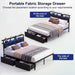 Full Bed Frame with 2 Storage Drawers, LED Lights & Charging Station, Upholstered Headboard with Shelves, Heavy Duty Metal Platform, No Box Spring Needed, Noise Free, Easy Assembly