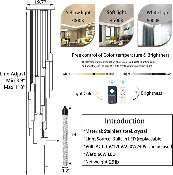 Black TwelveLight LED Dimmable Crystal Chandelier Fixture