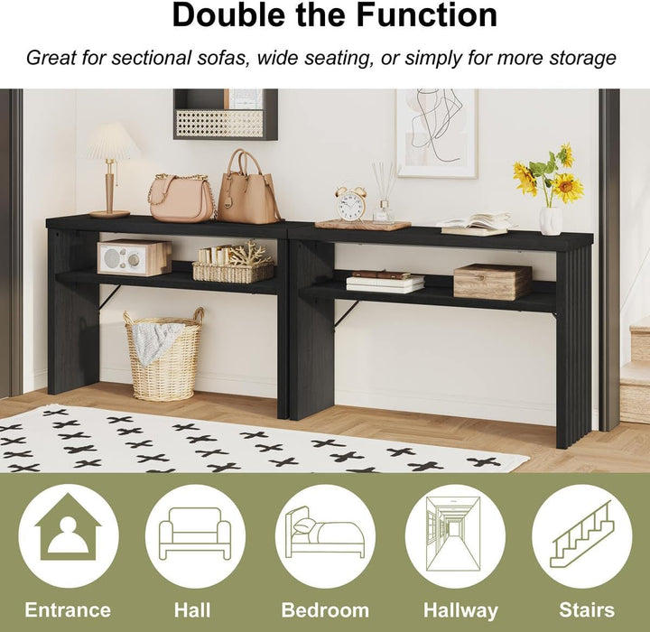 Black Console Table 47 Inches, Entryway Table with Storage, Sofa Tables Narrow Long, Wooden Couch Tables behind Sofa for Living Room, 2 Tier Entrance Tables