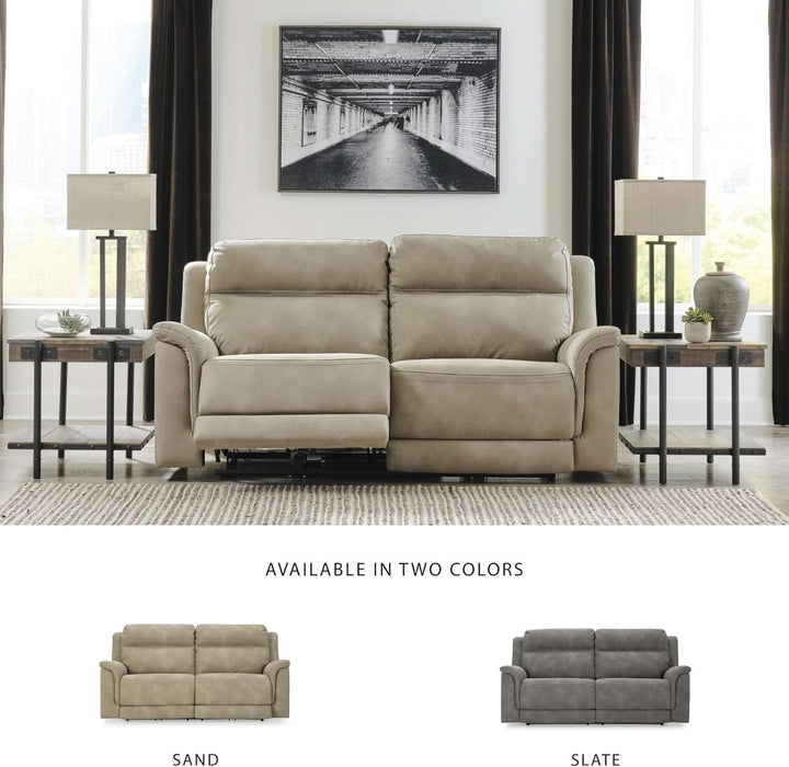 Next-Gen Durapella Power Reclining Sofa with Adjustable Headrest, USB, Extended Ottoman, Faux Leather, 80" W X 42" D X 42" H, Beige Sand
