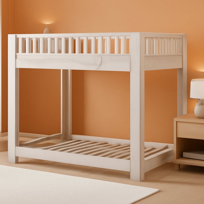 Cedro Twin over Twin Bunk Bed with Wood Ladder in Weathered White