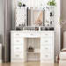 White Makeup Vanity Table Dressing Desk W/3-Mirrors,Lighted Mirror, Drawers, Hidden Storage Shelves Carved Metal Handles