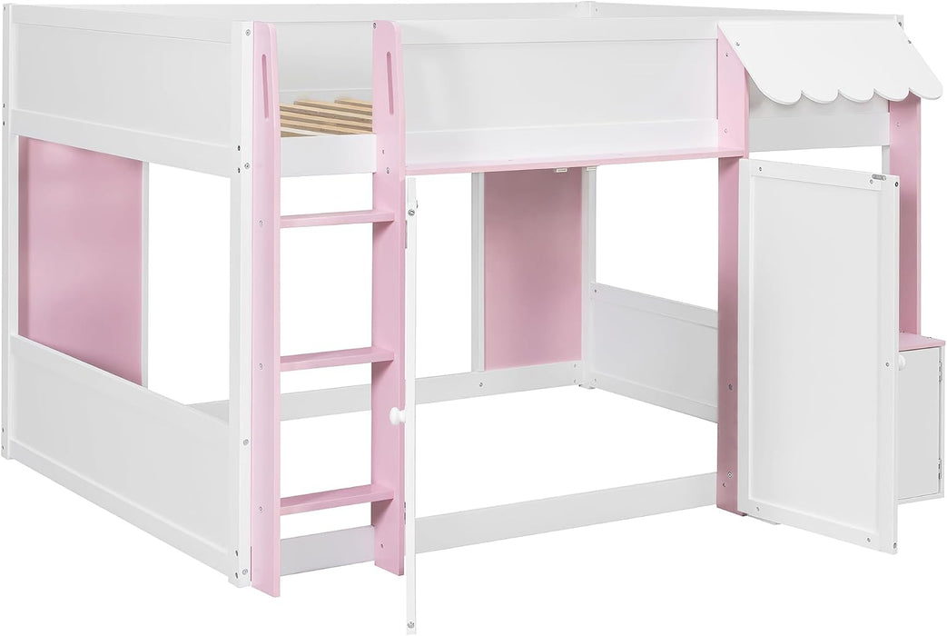 Fullsize Loft Bed With Expanded Storage PinkFinish