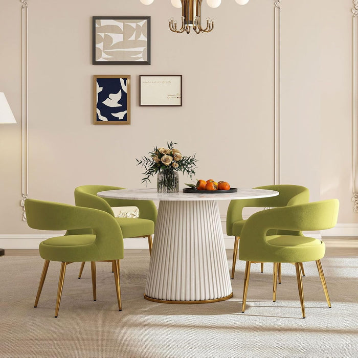 Upholstered Dining Chairs Set of 2, Velvet Kitchen Chairs with Open Back&Arm Kitchen & Dining Room Chairs Gold Legs Accent Diner Chair for Living Room Restaurant Reception, Oliver Green