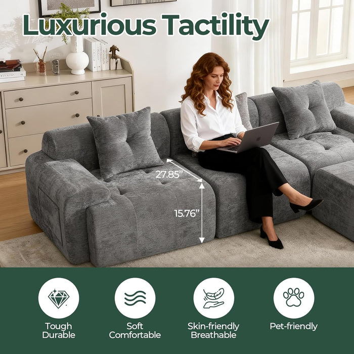 CharcoalGray 101Inch Modular Sectional Sofa With Ottoman