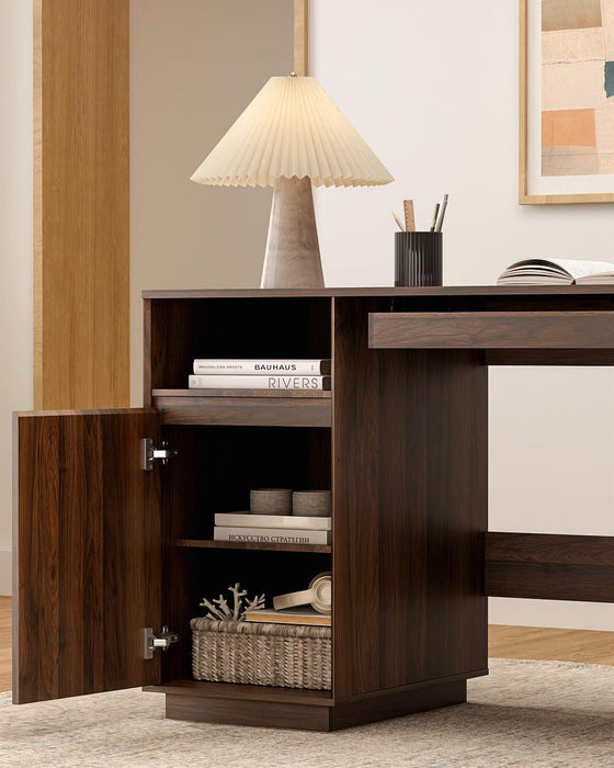 Farmhouse Executive Desk With Charging Station Brown
