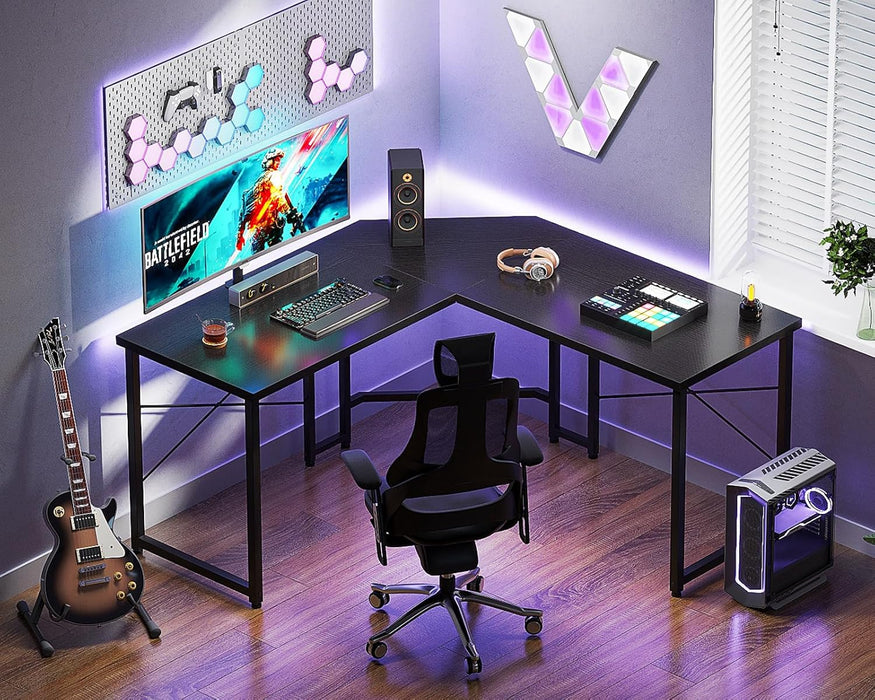 L Shaped Gaming Desk, Corner Desk Gaming Table for Home Office, Computer Desk Sturdy Writing Workstation for Small Space, Easy to Assemble, 51 Inch, Black