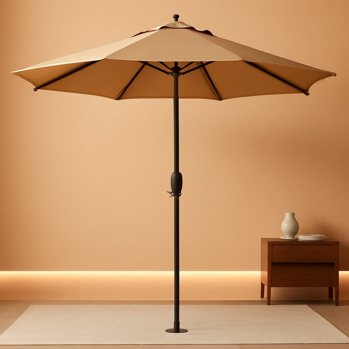 9Ft Patio Umbrella Outdoor Table Umbrella with 8 Sturdy Ribs (Tan)