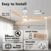 52 Inch Wood Smart Ceiling Fans with Lights Remote,Voice Control via WIFI Alexa App,Quiet DC Motor,Outdoor Indoor Ceiling Fan,Dimmable,Modern Light Wood Lighting & Fan for Bedroom Patio Porch