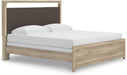 Signature Design by Ashley Hollymount King Size Bedframe, Bed Frame with Upholstered Panel Headboard, Touch LED Lighting with 3 Brightness Levels, Warm Oak Finish