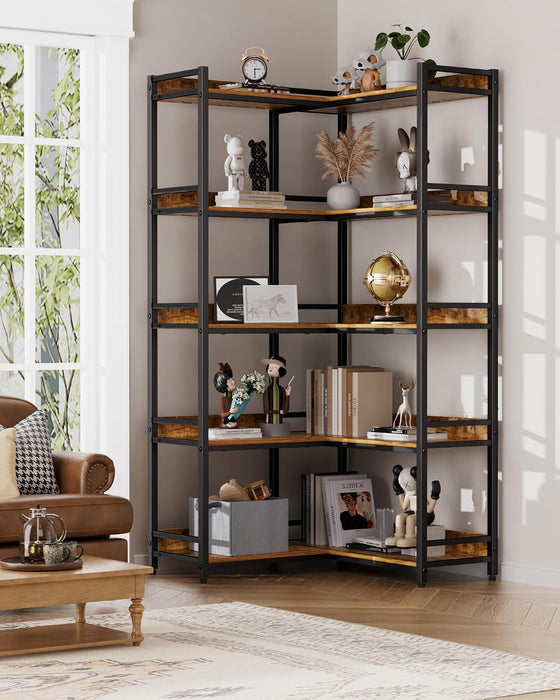 Large 5-Tier Corner Bookshelf, Modern Tall Corner Shelf Storage Rack