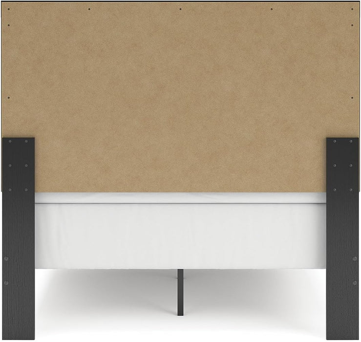 Signature Design by Ashley Jonnifer Full Panel Bed Frame with Headboard, Two‑Tone Textured Design, Engineered Wood and Decorative Laminate, Bedroom Furniture, Warm Gray and Matte Black