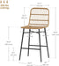 Rattan Counter Height Bar Stools Set of 2, 26" Wicker Barstools with Back, Modern Bar Chairs for Kitchen Island, Kitchen Counter and Dining Room, Brown