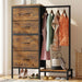 Tall Dresser 44''H with Hanging Rack, 4 Drawers Small Closet Dresser for Bedroom, Reversible Fabric Chest of Drawers with Clothes Rack, Tall Storage Tower, Sturdy Frame, Rustic Brown