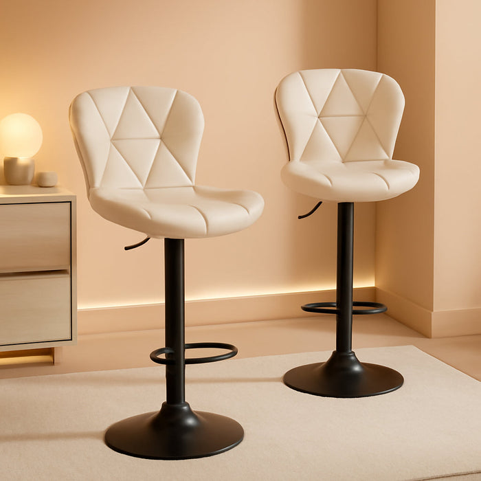 Bar Stools Set of 2,Adjustable Swivel Barstools, Faux Leather Bar Chairs,Upholstered Counter Height with High Backrest for Kitchen Island,Khaki