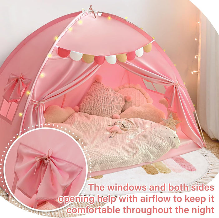 Twin Bed Tent for Kids, Twin Size Bed Tents Indoor Toddler Canopy Privacy Playhouse on Bunk Sleep inside Drafty Room for Girls, Pink, Kid House Toys for Girl Birthday
