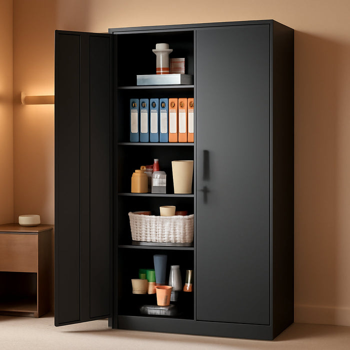 Black Storage Cabinet 72X36X18 Metal Garage Organizer