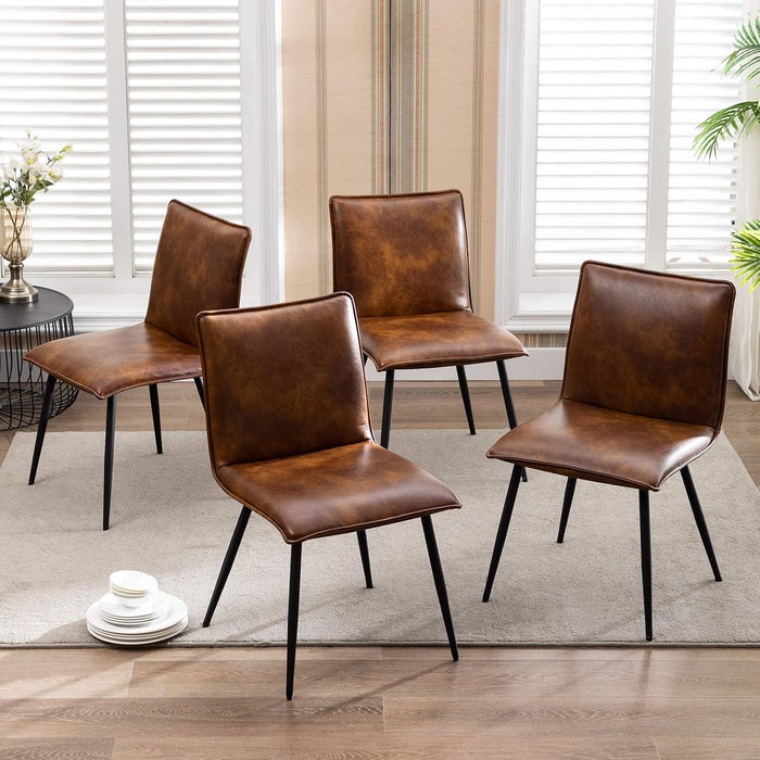 PU Leather Dining Chairs Upholstered Chairs Set of 4 Side Chair Yellowish-Brown