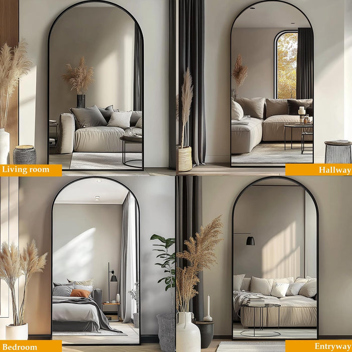 Arched Full Length Mirror, 76"X34" Large Floor Mirror, Full Body Mirrors for Leaning or Hanging, Standing Mirrors for Bedroom, Living Room,Dressing Room, Aluminum Alloy Frame, Black