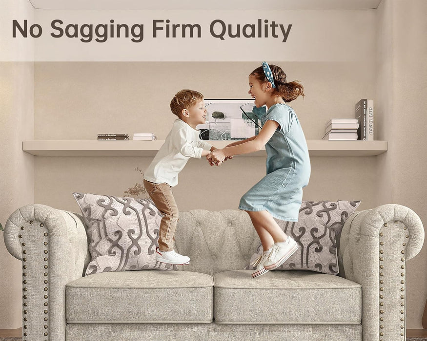 3 Piece Classic Chesterfield 6-Seater Set, Tufted Chair & Loveseat & Sofa Solid Wood Legs Thick Cushion, Pet-Friendly Couch Set Furniture for Living Room Bedroom Apartment, Linen Beige