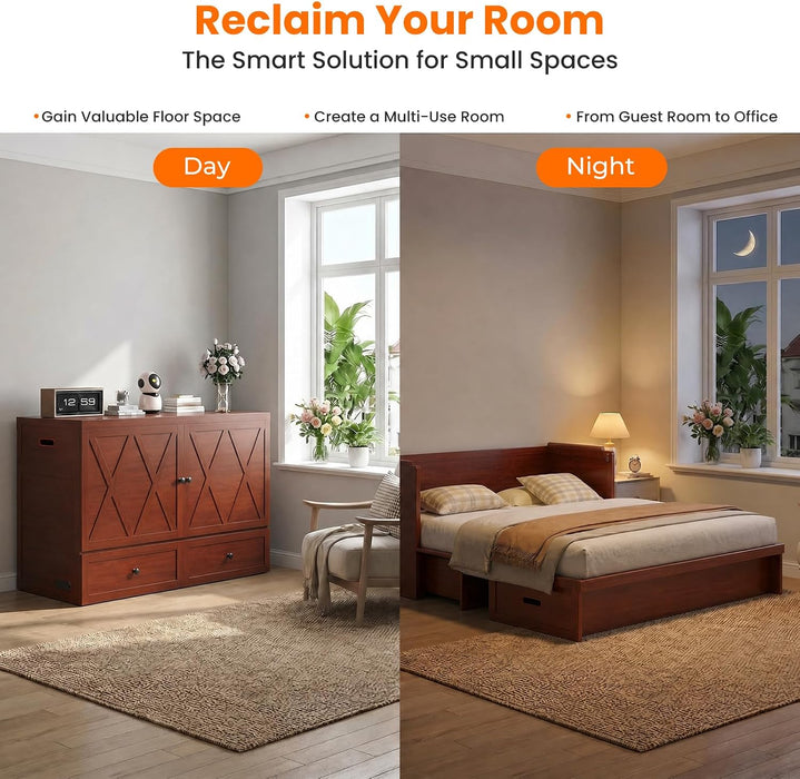 DeepMaroonShade Queen Murphy Bed Easy Assembly System