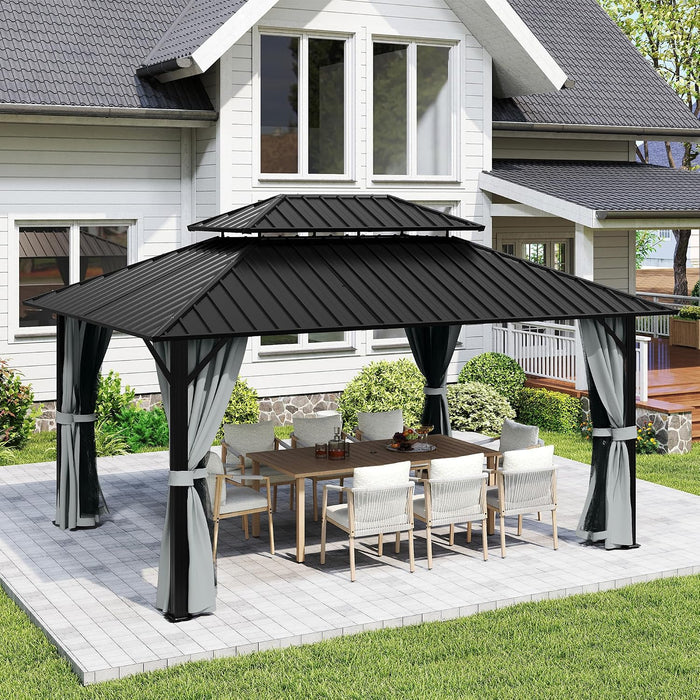 12x16 Grey Aluminum Gazebo With Weatherproof Roofing