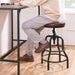Industrial Bar Stool Vintage Counter Height Stool with round Faux Leather Seat Metal Stool Adjustable Kitchen Stool 21.5-28 Inch Tall Brown, 1PCS
