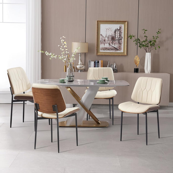 BV Mid Century Dining Chairs Set of 4, PU Leather Bentwood, Beige