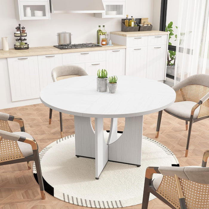 Round Dining Table for 4-6, 47” Modern Kitchen Dining Table Circle with Pedestal Wood Base,Rustic round Table for Kitchen, Living Room, Dining Room (White)