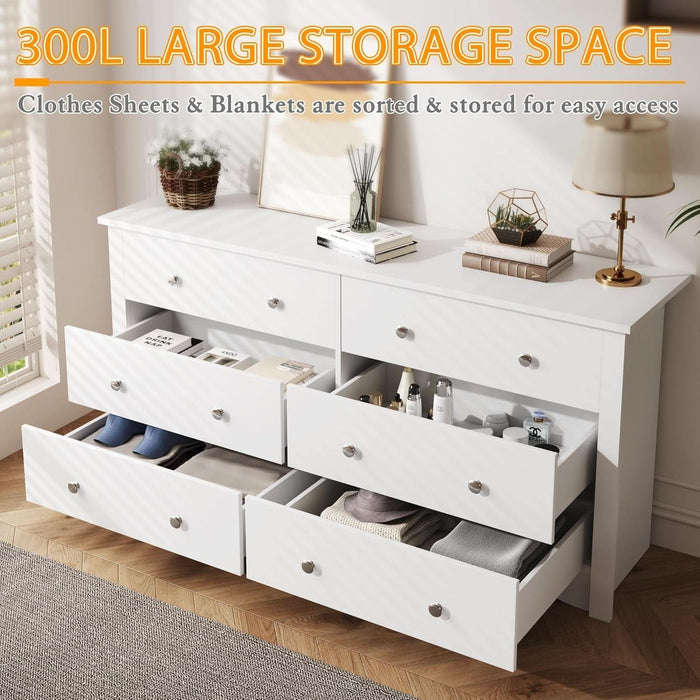 6 Drawer Dresser and TV Stand in White for 65 Inch TV 6 Drawer Dresser and TV Stand in White for 65 Inch TV