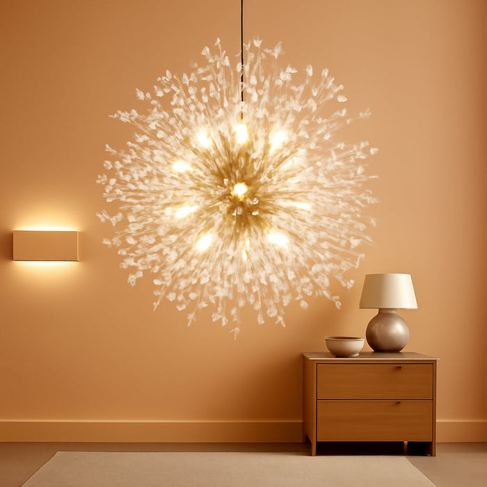 19.9" Gold Modern Crystal Chandeliers Firework, Bubble Chandelier Lighting for Bathroom Dining Room Bedroom Kitchen Island Living Room Light Fixture, 9-Light Gold Hanging round Chandalier