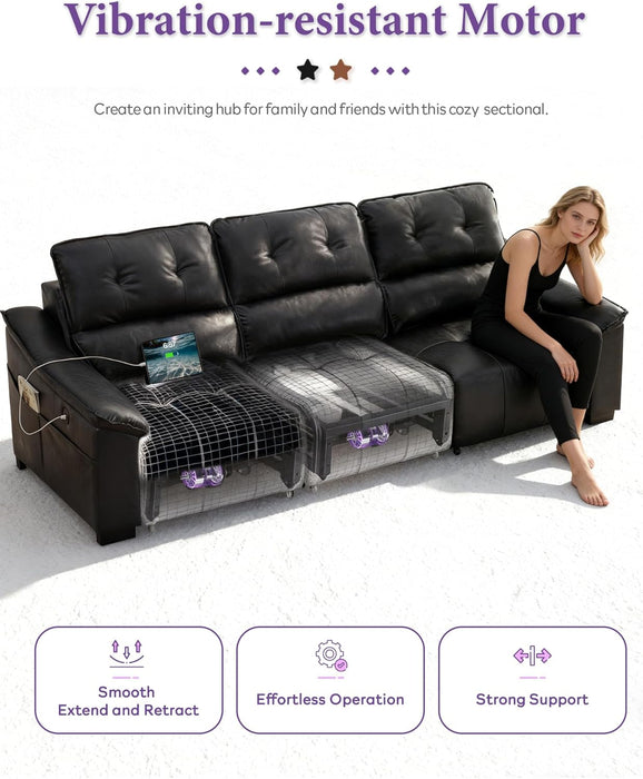 Electric Reclining Sectional Couch, Power Recliner Sofa W/Usb & Type-C Charging Ports and Cup Holders, Leather Reclining Sofa for Living Room, Home Theater