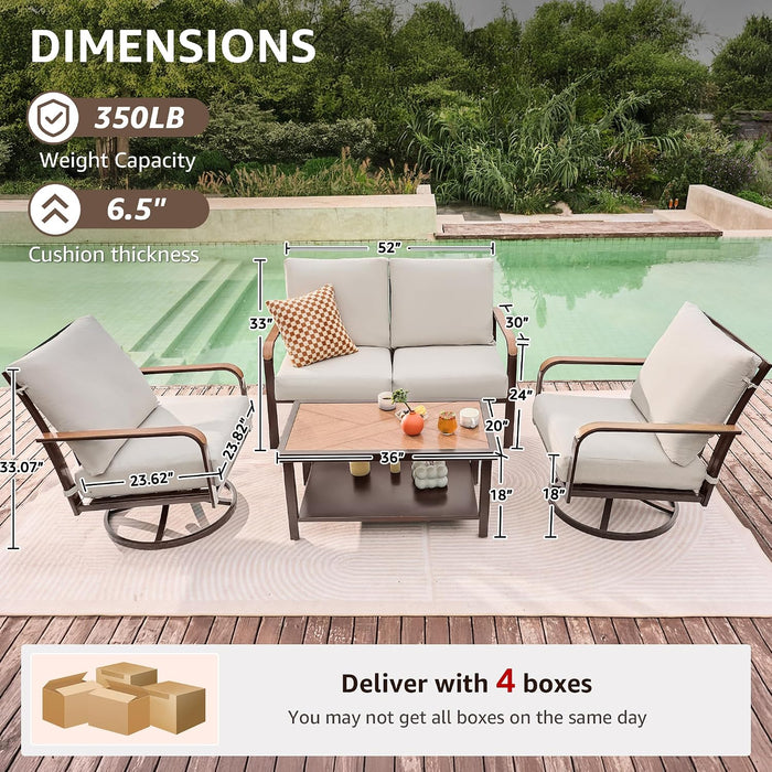 4 Piece Patio Furniture Set, Swivel Rocker Chairs,Beige