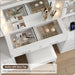 59'' W Large Makeup Vanity Desk with Mirror and Lights, White Vanity with Power Outlet, 8 Drawers & 2 Cabinets, 3 Lighting Modes Brightness Adjustable, Glass Top Vanity with Chair for Bedroom