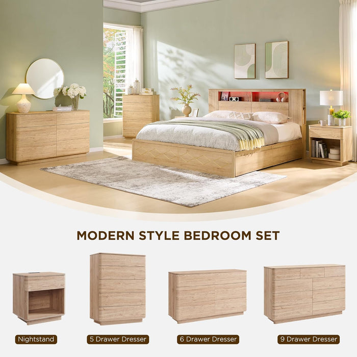 Contemporary 52Inch Wide Nine Drawer Dresser OakFinish