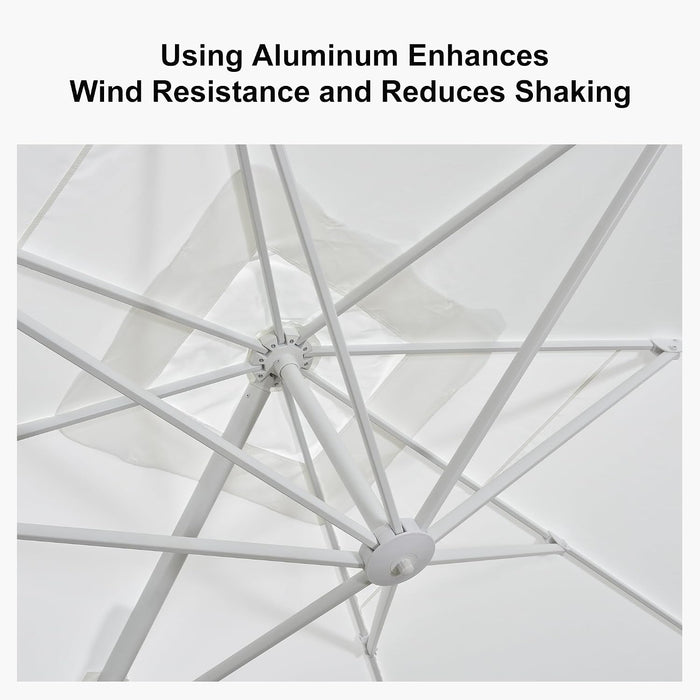 Cantilever Patio Umbrella 10' X 10' White Aluminum Frame, White