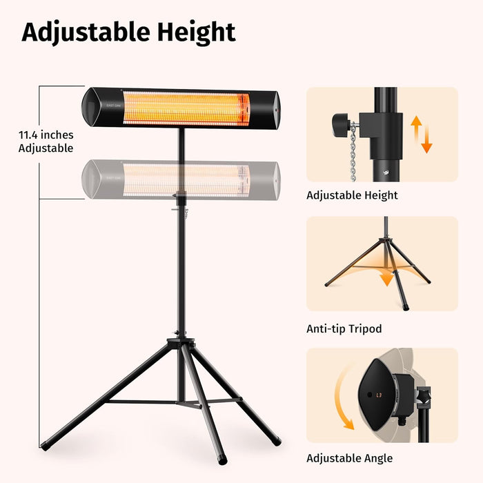 Electric Outdoor Indoor Heater, 1500W Patio Infrared Heater with Adjustable Standing, IP55 Waterproof Wall Mounted with 3 Heat Levels and Tip-Over & Overheating Protection, 2024 Upgrade