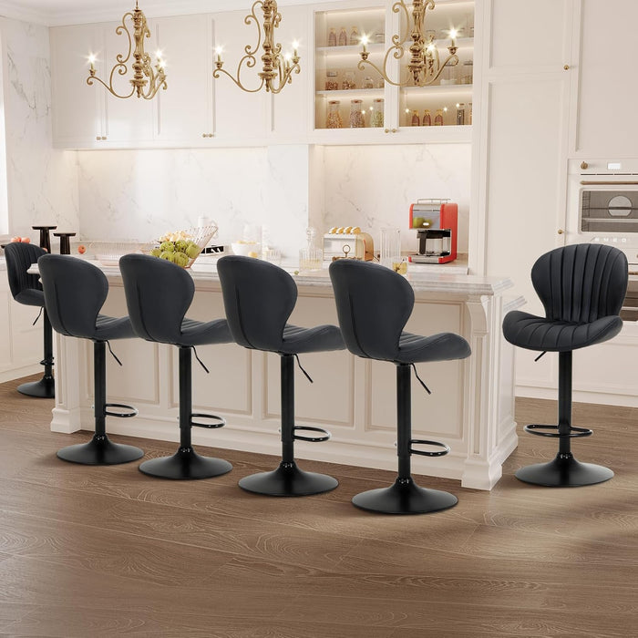 Bar Stools Set of 3, Adjustable Modern Swivel Bar Chairs, Faux Leather Upholstered Barstools Counter Height with High Backrest for Bar, Kitchen Island, Dining Room, Black