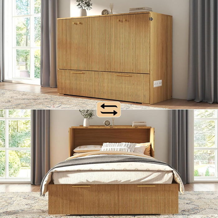 Oakwood Murphy Bed Cabinet With Integrated Charging