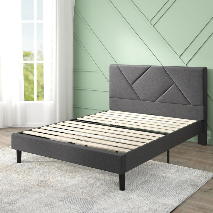 Judy Upholstered Platform Bed Frame, Mattress Foundation, Wood Slat Support, No Box Spring Needed, Eco Friendly Wonderbox (TM), Easy Assembly, Dark Grey, King