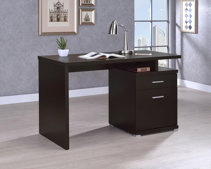 Home Furnishings - Irving - Engineered Wood - 47-Inch 2-Drawer Computer Desk with File Cabinet, Rectangular Desk with Smooth Top, and Plastic Glides - Home Office - Cappuccino - 800109